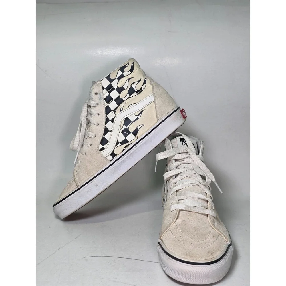 Vans Sk8-Hi Checker Flame Men's Sneakers Size 6 Women's 7.5 Suede Skate Shoes
